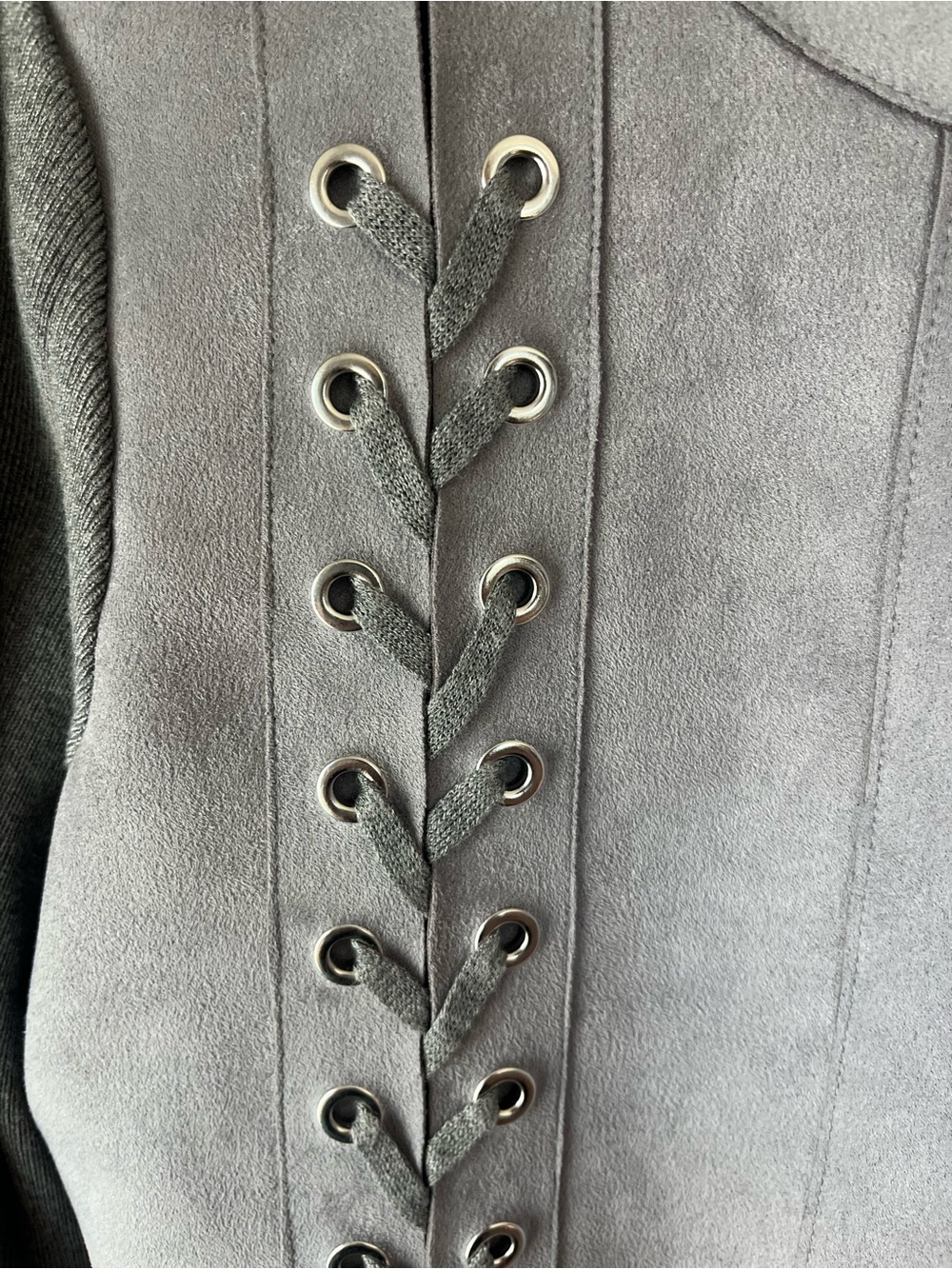Joseph Ribkoff Gray Faux Suede Lace-Up Jacket Cardigan Women’s Medium - Picture 11 of 11
